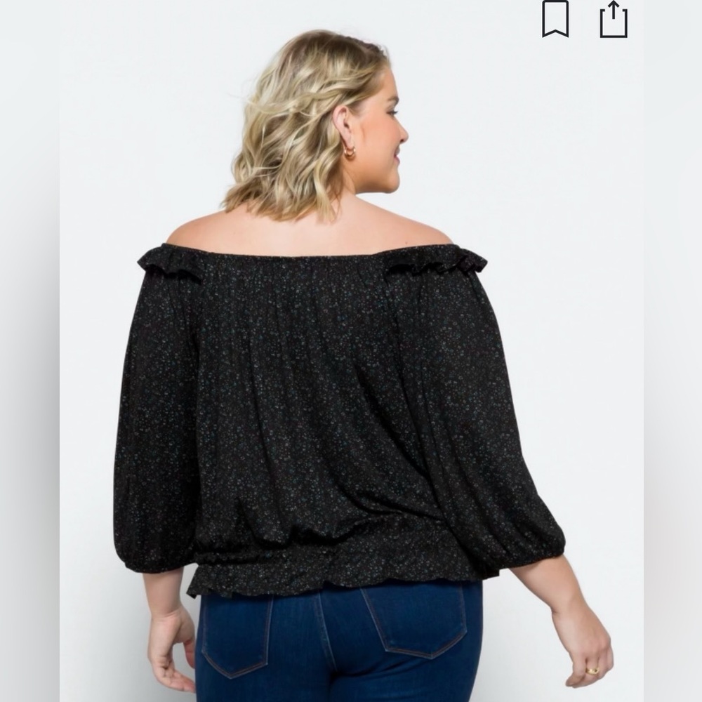 Bobeau Jasper Soft Knit Ruffle Knit Top‎ Size 1X Dark Gray Abstract Print - Picture 7 of 11